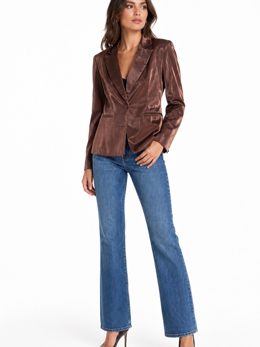 AKIRA Bronze Metallic Blazer NWT Brown Shimmer Jacket Chic Statement S M